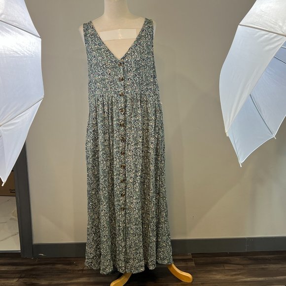 AMERICAN EAGLE Blue Floral Button Down Maxi Sleeveless Dress (L) - Picture 4 of 15